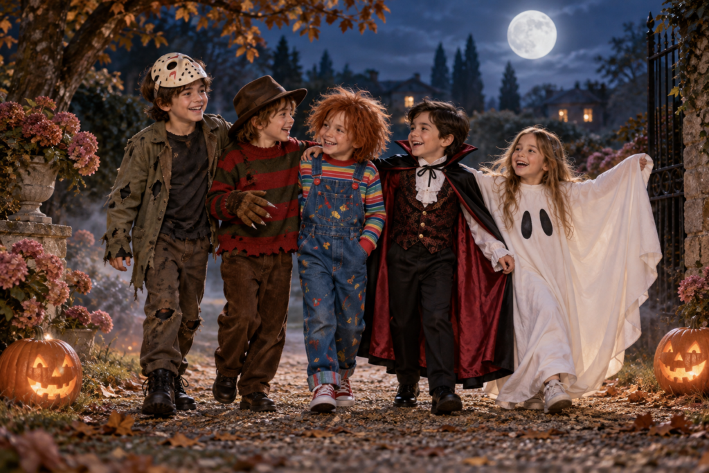 Niños disfrazados para el taller de Halloween en Clínica Cumen
